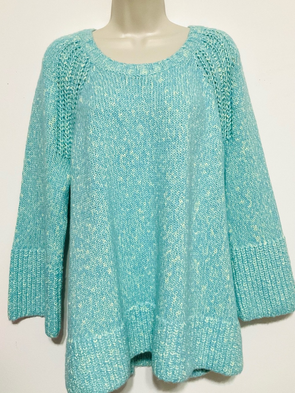Talbots Light Aqua Marled Knit Crewneck Sweater